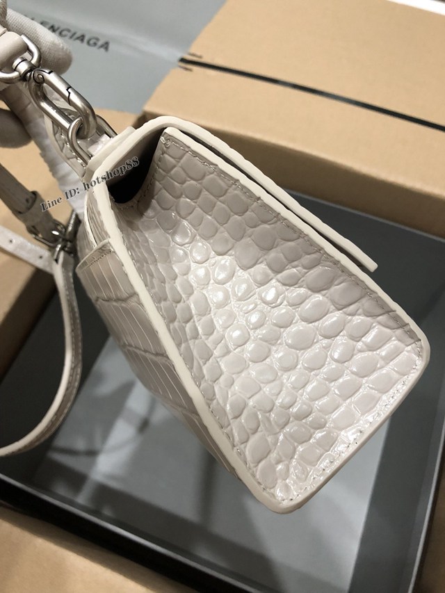 Balenciaga專櫃爆款小號手提女包 巴黎世家鱷魚灰白銀扣Hourglass沙漏包 fyj1671